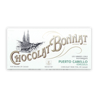 Bonnat Puerto Cabello Venezuela 75% white chocolate bar wrapper with gold teal lettering cathedral illustration