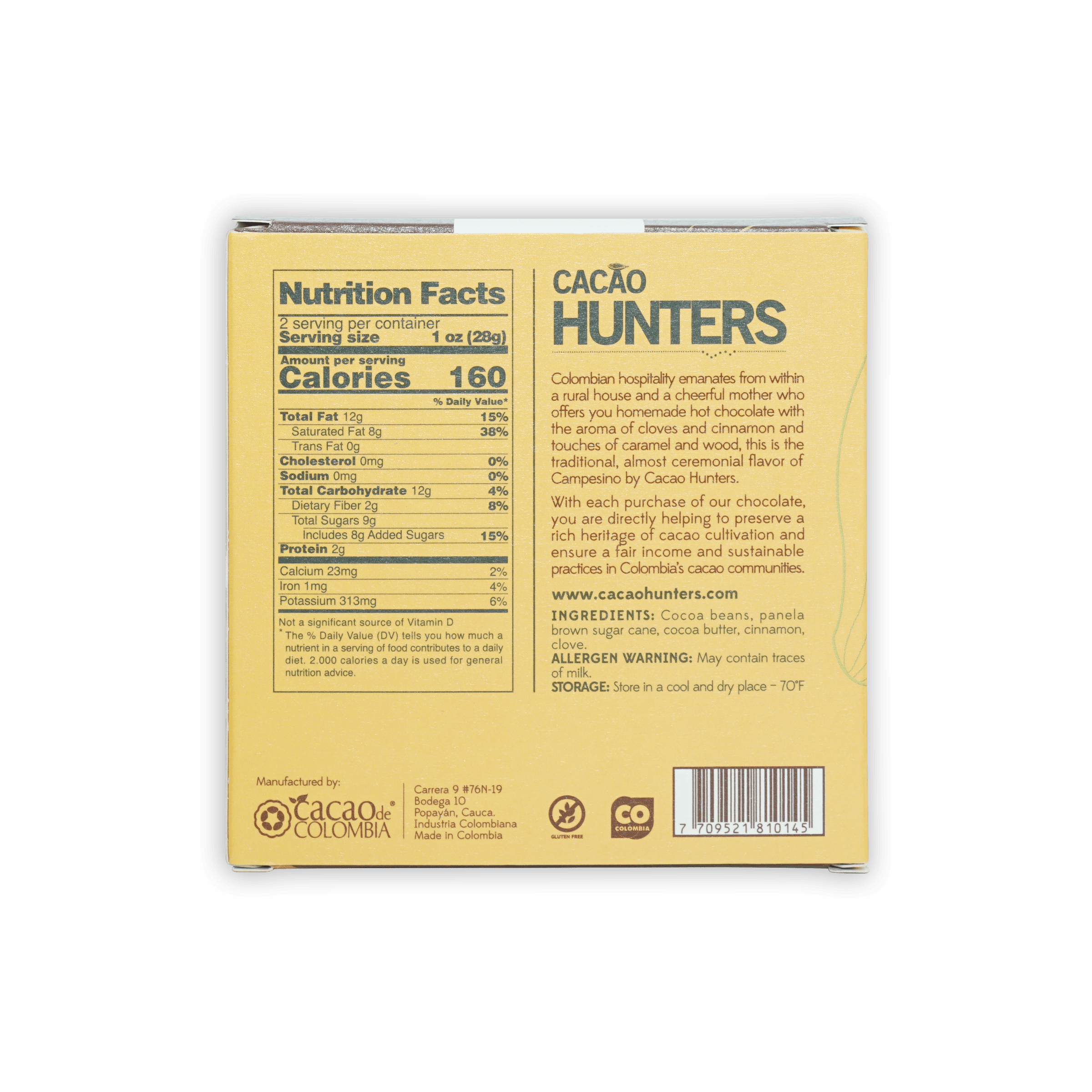Cacao Hunters Dark Chocolate w/ Spice 64% Campesino yellow box