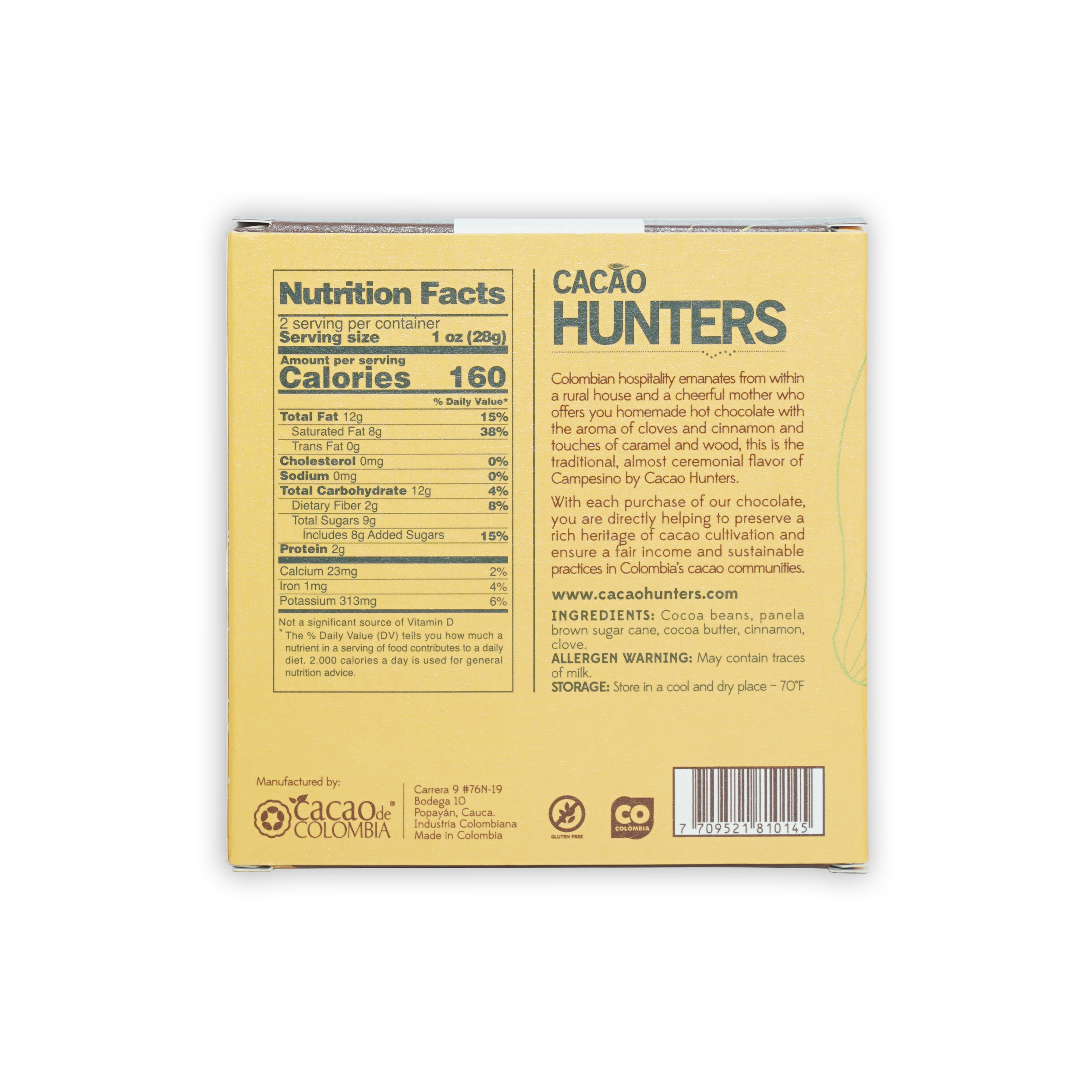 Cacao Hunters Dark Chocolate w/ Spice 64% Campesino yellow box