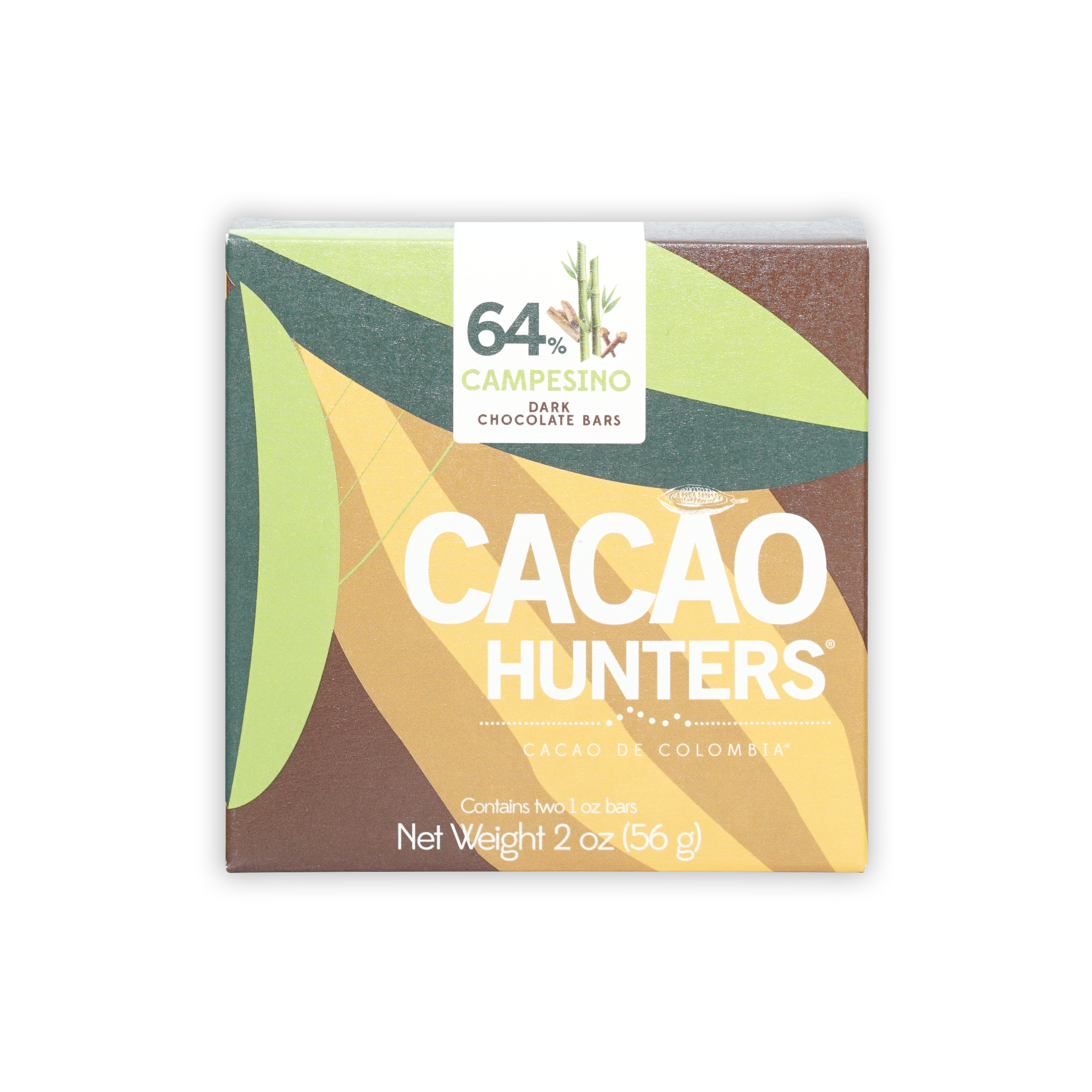 Cacao Hunters 64% Dark Chocolate Campesino bar in leaf box