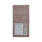 Back of Cacaosuyo El Ganso taupe box, description text, ingredients cocoa paste and sugar, nutrition facts and barcode