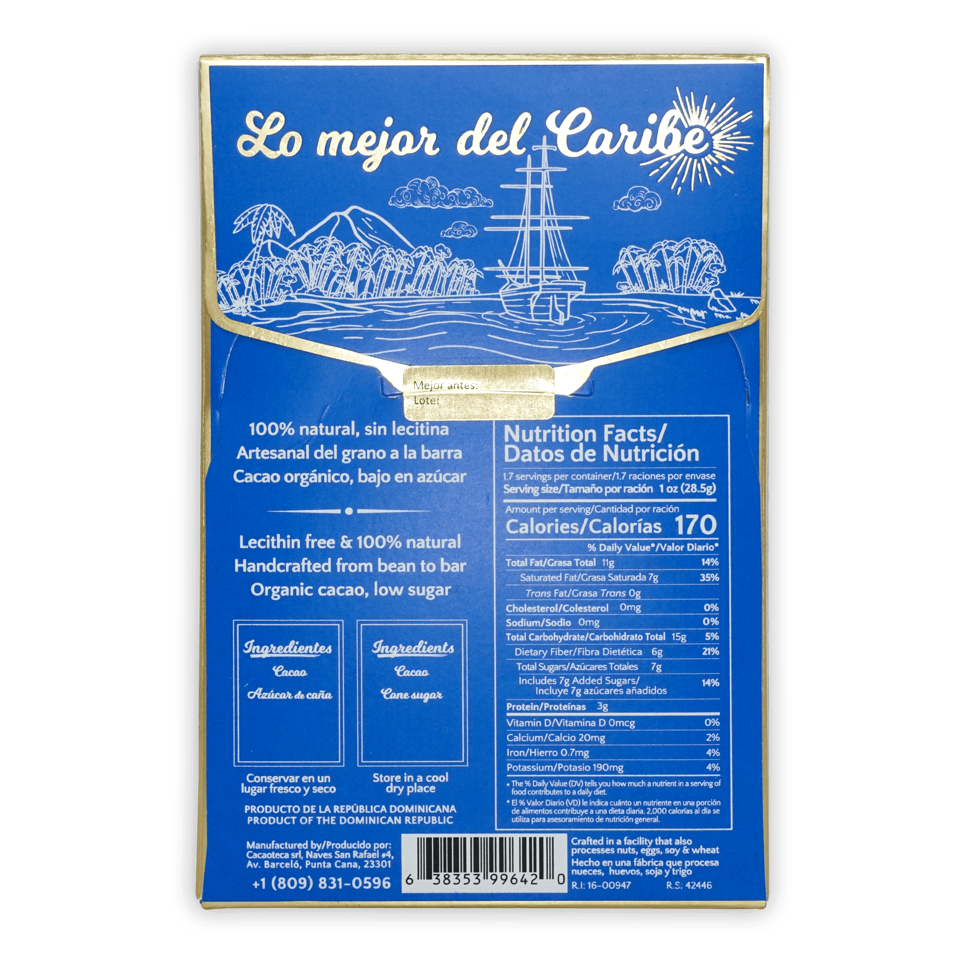 Cacaoteca bundle: blue caribbean scene chocolate bar wrapper with gold accents