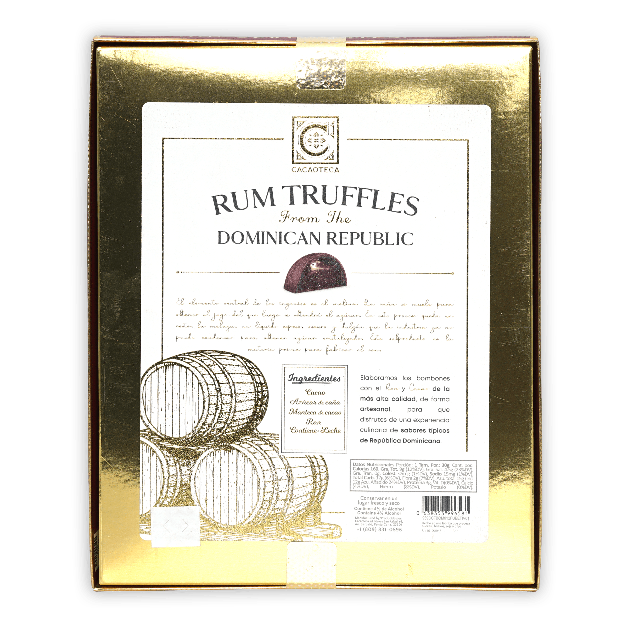 Cacaoteca dark chocolate rum truffles from Dominican Republic in gold box