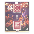 Cacaoteca dark chocolate rum truffles box with festive fire celebration art