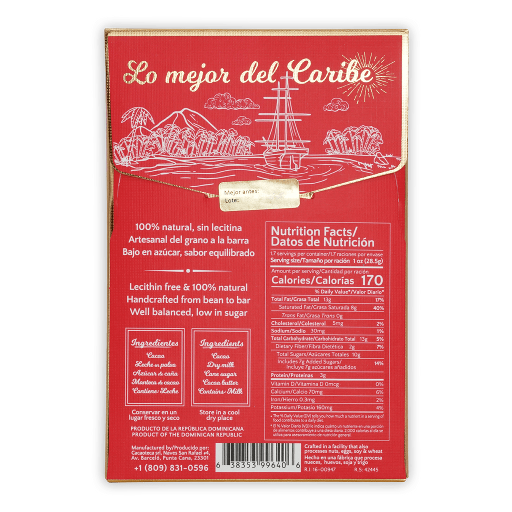 Red Lo Mejor del Caribe chocolate bar wrapper in Cacaoteca Bundle