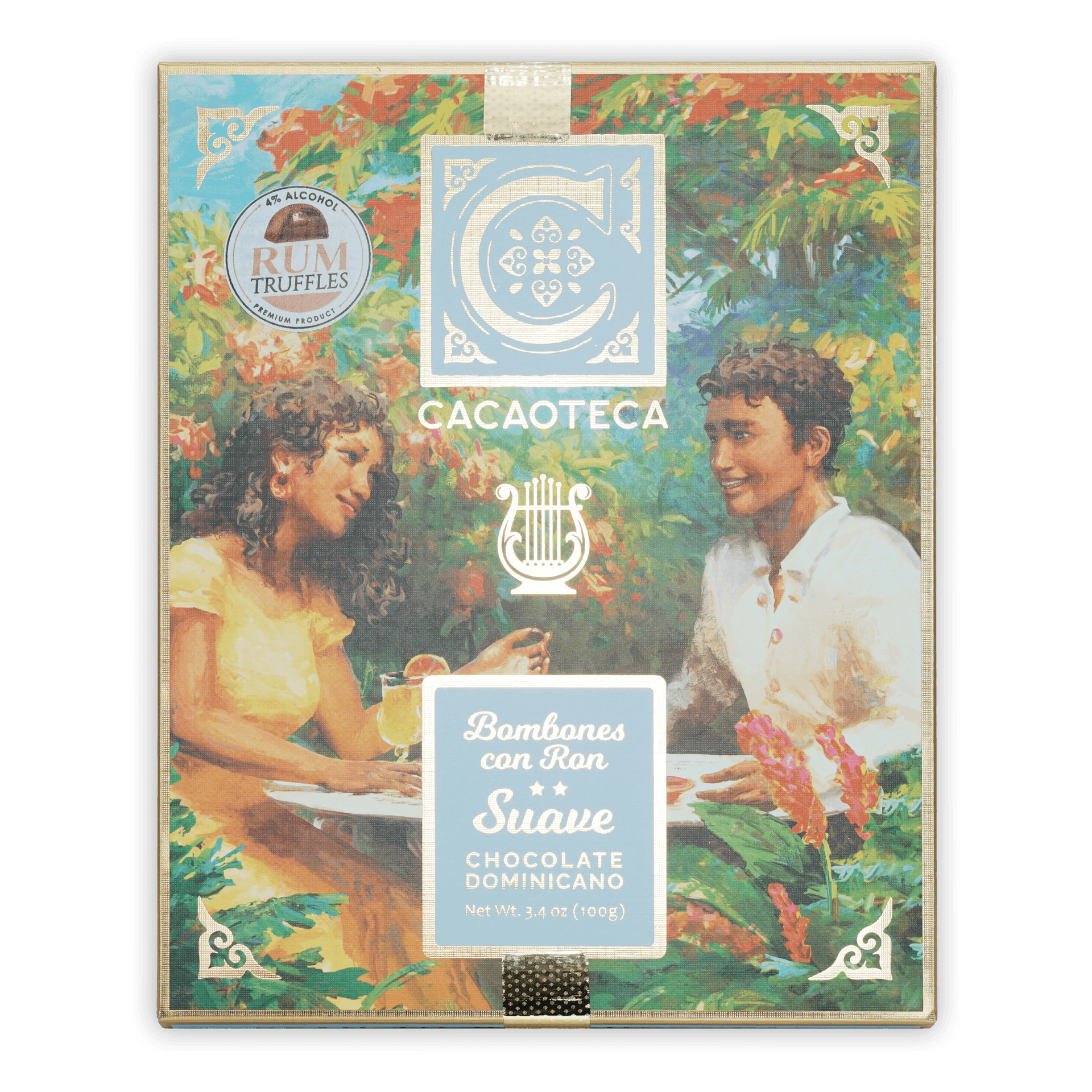 Cacaoteca Milk Chocolate Rum Truffles 12 pcs in decorative box with illustrated couple