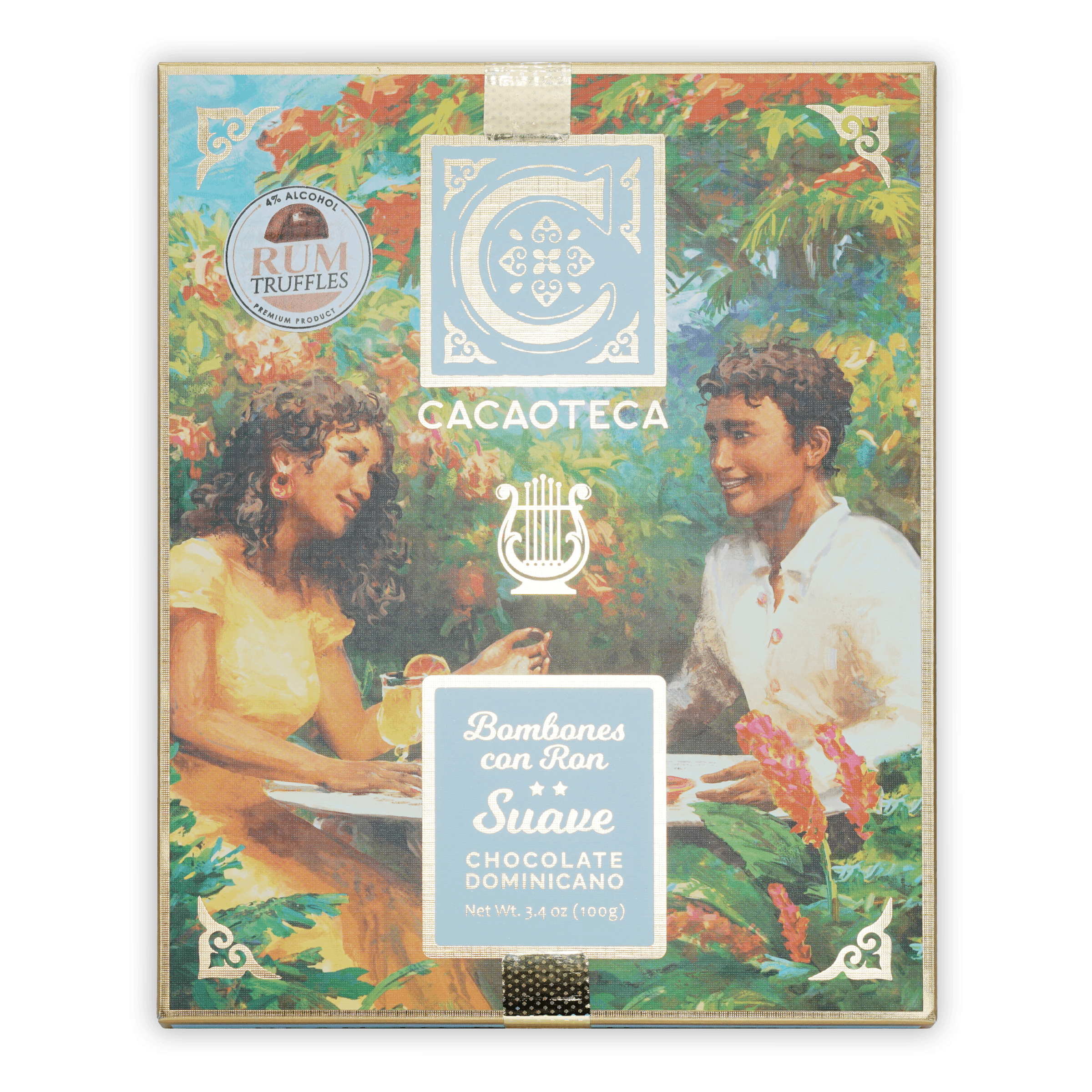 Cacaoteca Milk Chocolate Rum Truffles 12 pcs in decorative box with illustrated couple