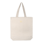 Cream canvas eco tote bag with yellow flower logo for chocolate fans