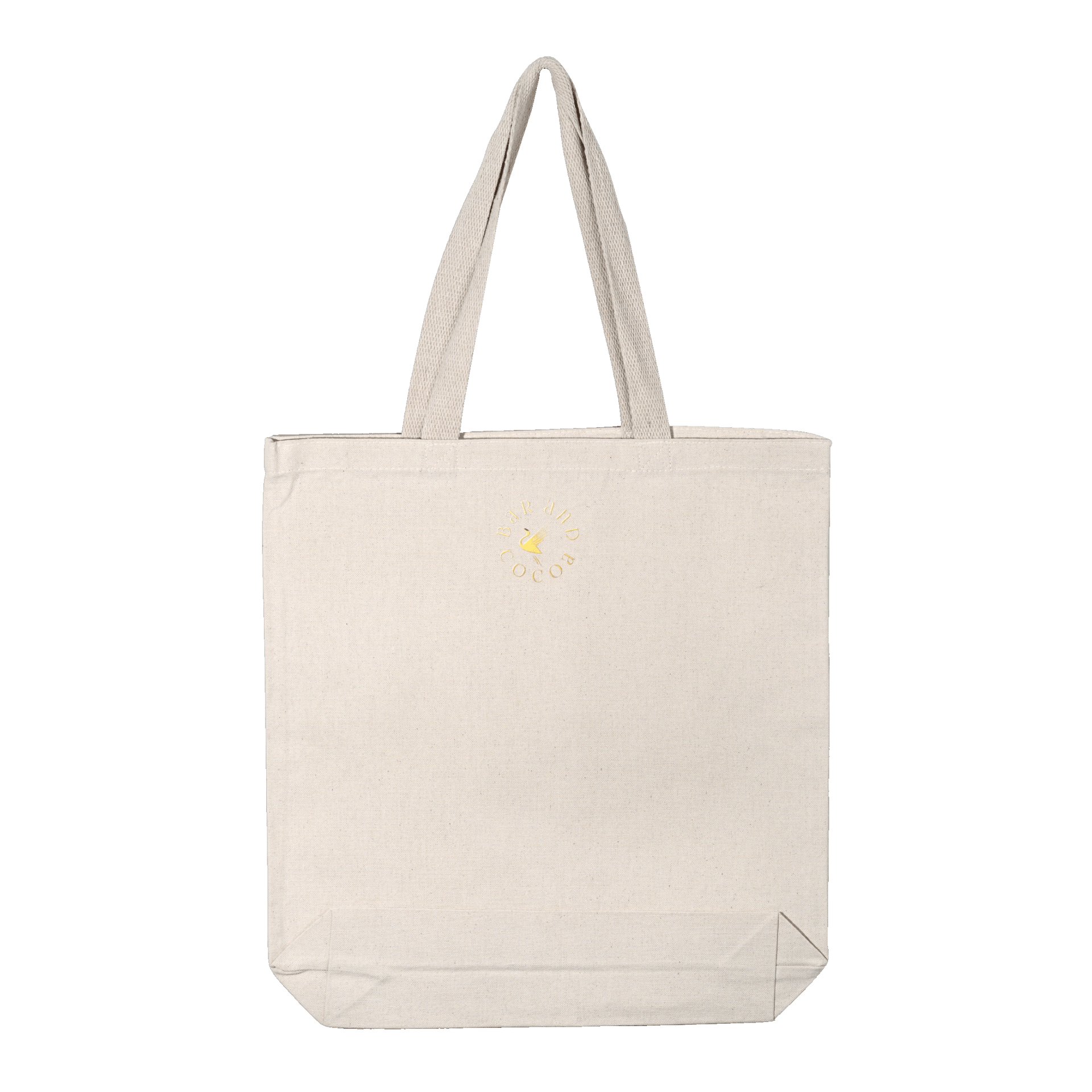 Cream canvas eco tote bag with yellow flower logo for chocolate fans