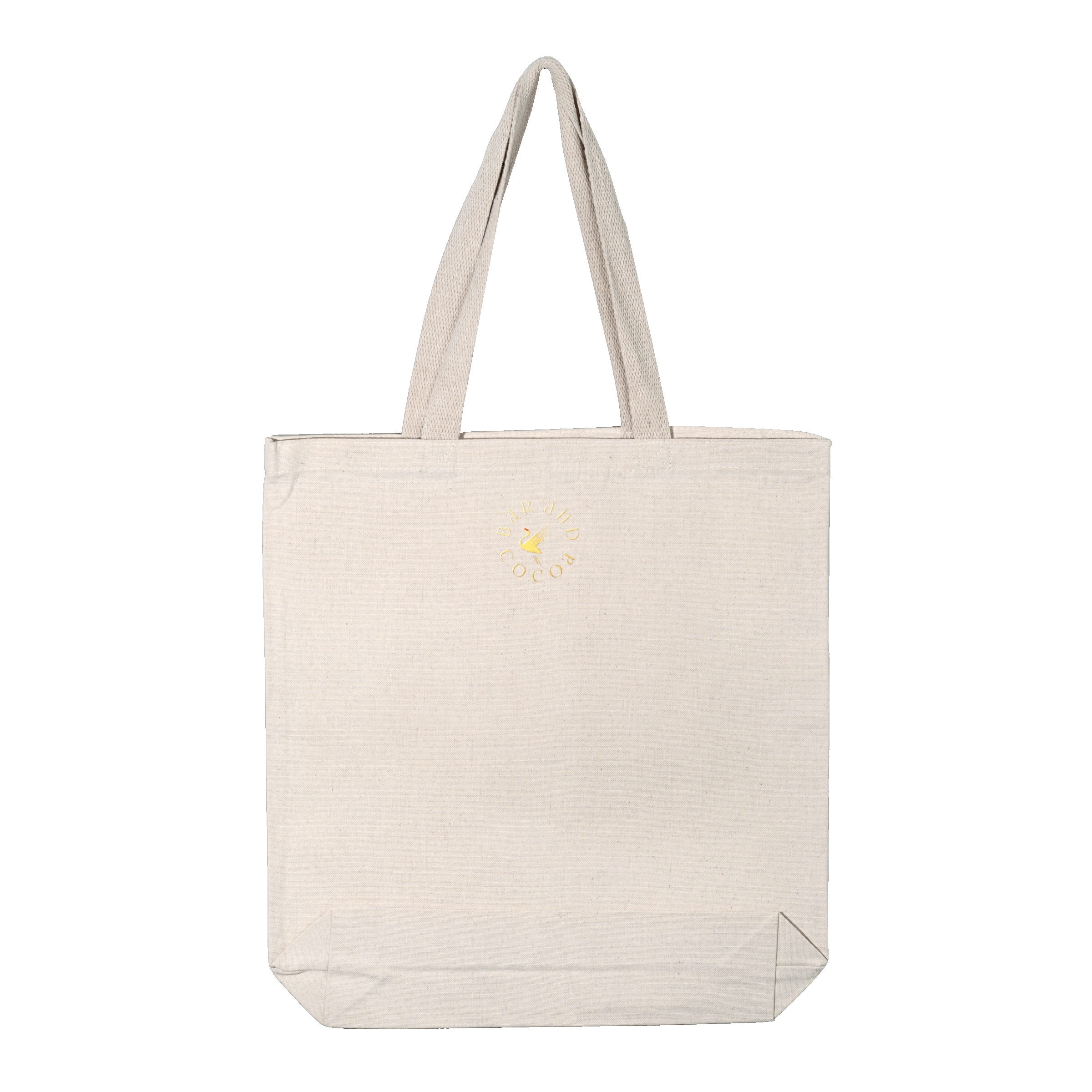 Cream canvas eco tote bag with yellow flower logo for chocolate fans