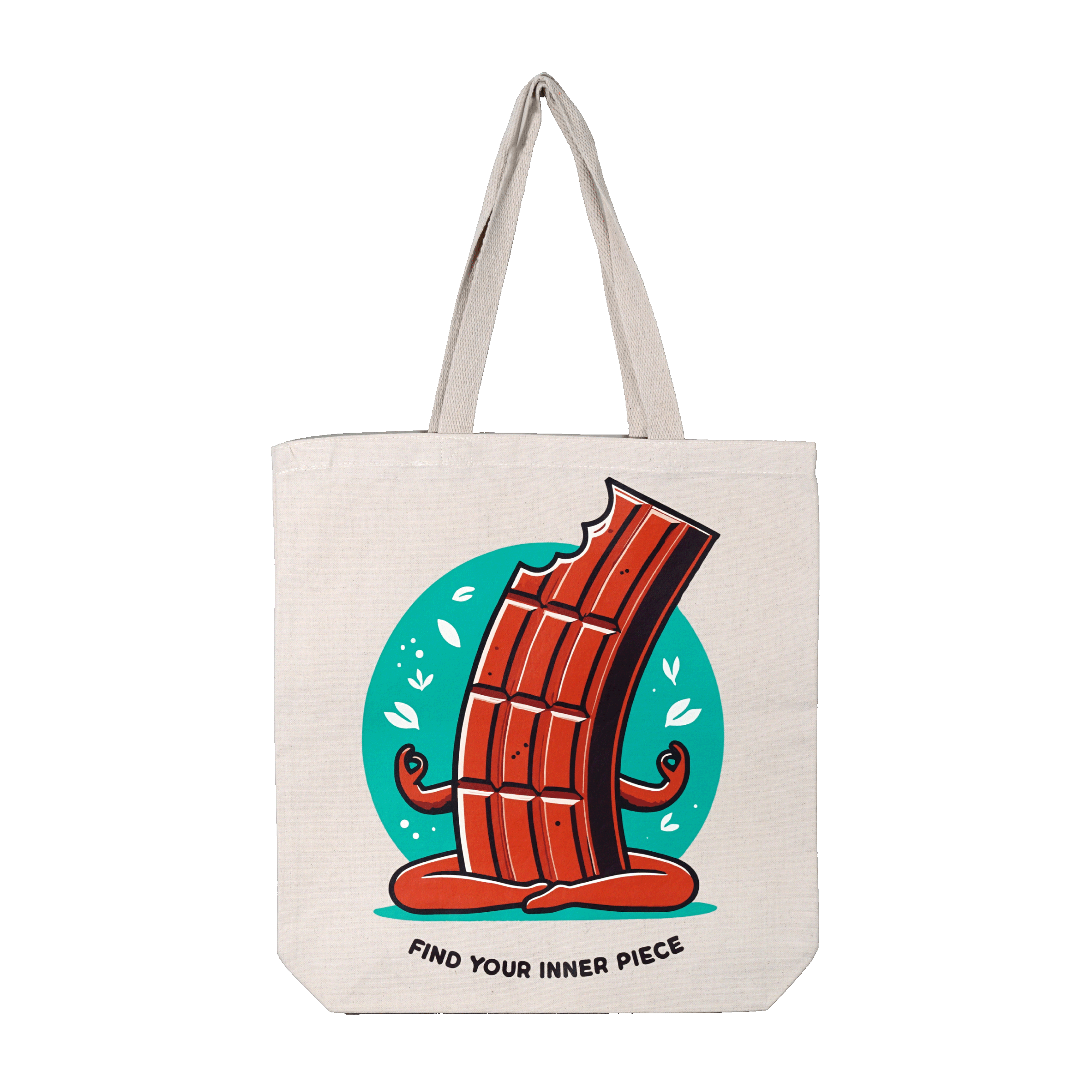 Canvas eco tote bag with meditating chocolate bar illustration