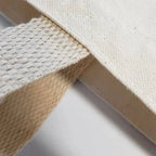 Beige woven canvas strap on white fabric of Canvas Eco Friendly Tote Bag