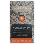 Chocolarder 60% dark milk chocolate bar with candied orange peel and browned butter