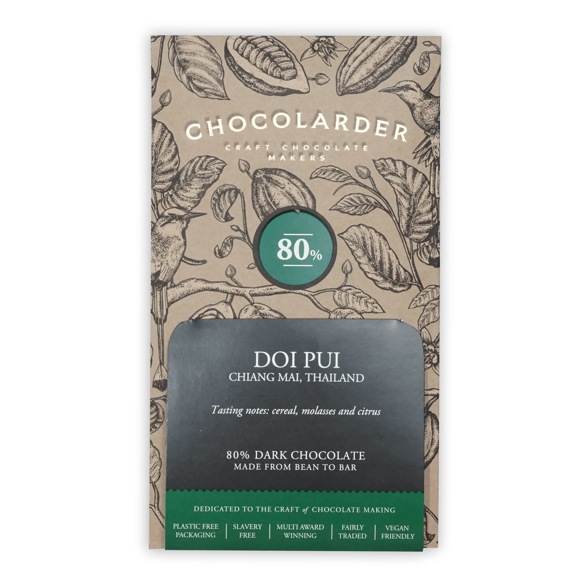Chocolarder 80% dark chocolate bar from Doi Pui, Chiang Mai, Thailand