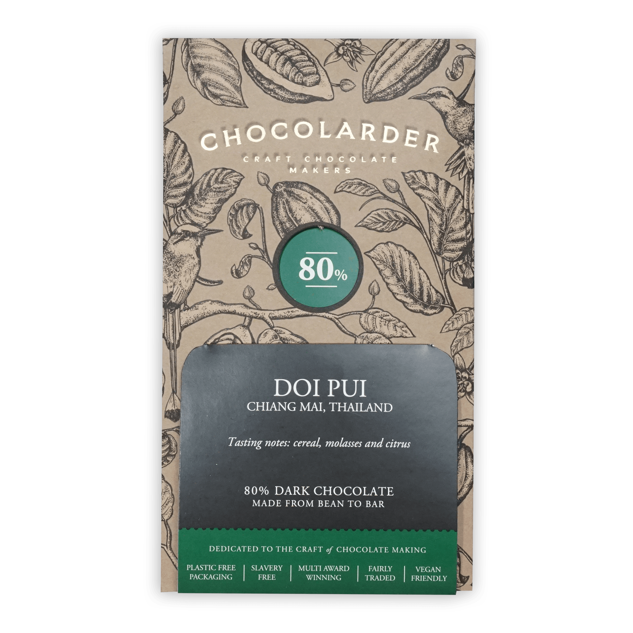 Chocolarder 80% dark chocolate bar from Doi Pui, Chiang Mai, Thailand