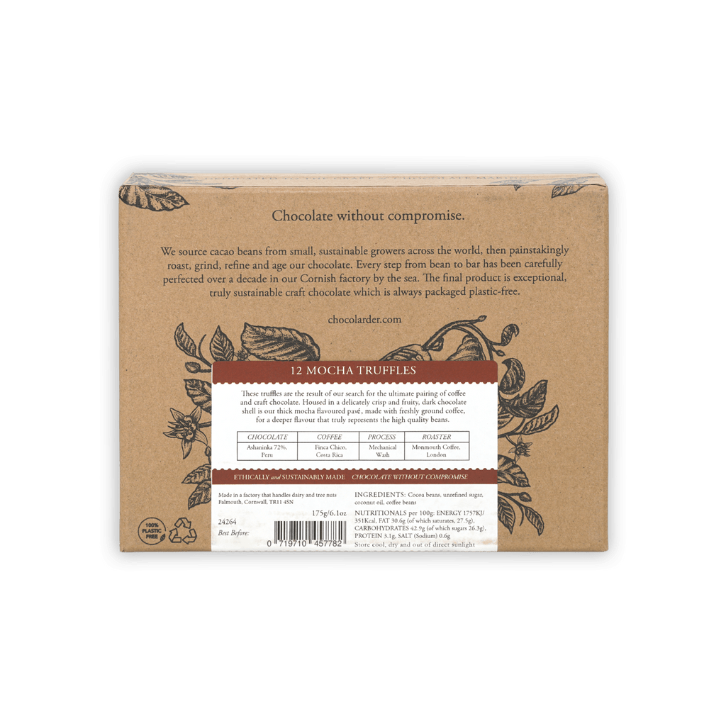 Chocolarder Dark Mocha Truffles Box 70% 12 pcs kraft cardboard
