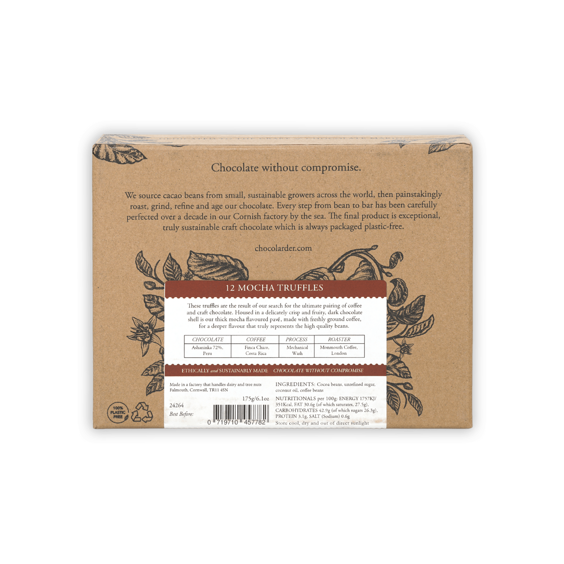 Chocolarder Dark Mocha Truffles Box 70% 12 pcs kraft cardboard