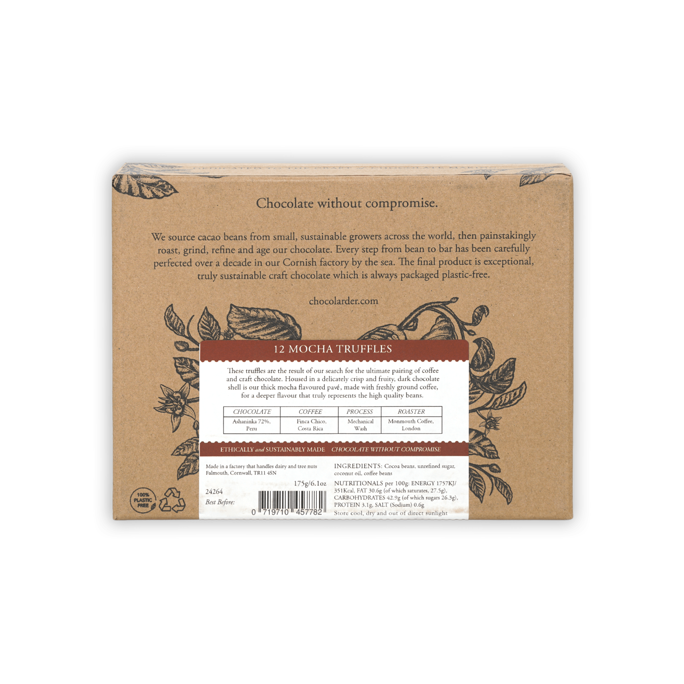 Chocolarder Dark Mocha Truffles Box 70% 12 pcs kraft cardboard