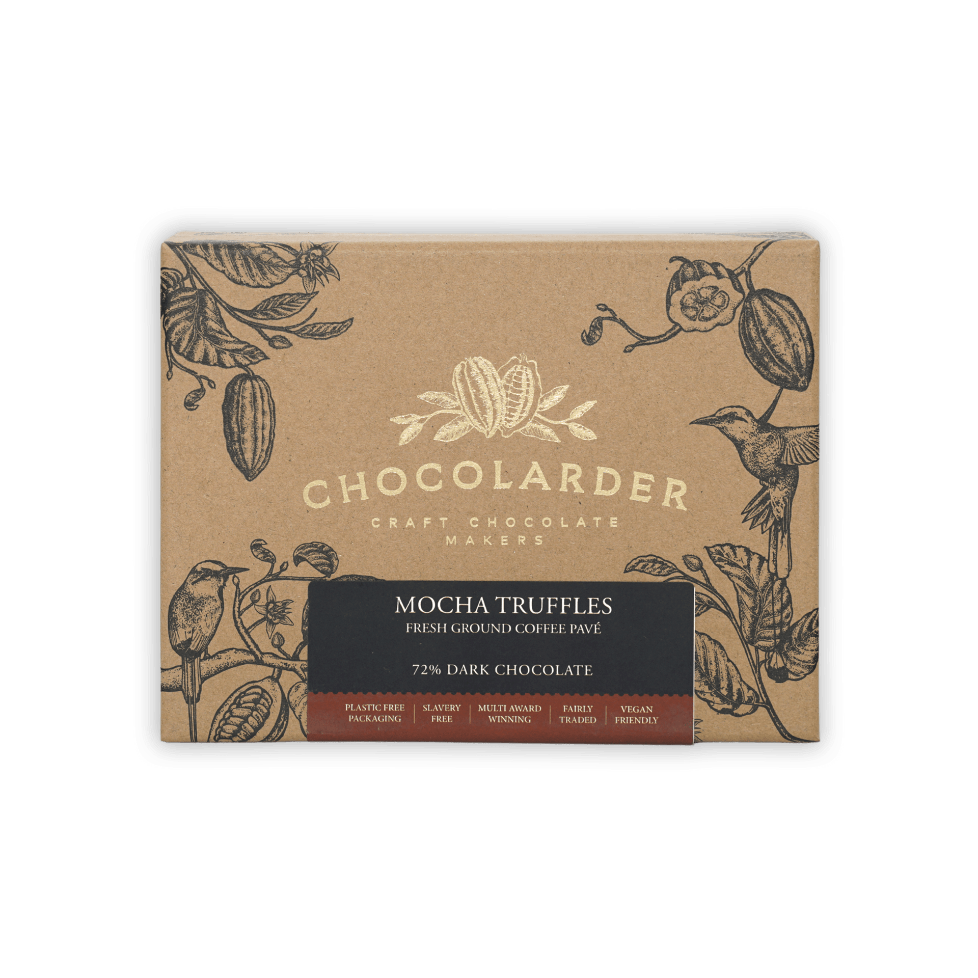 Chocolarder Dark Mocha Truffles Box 70% (12 pcs) with rustic design