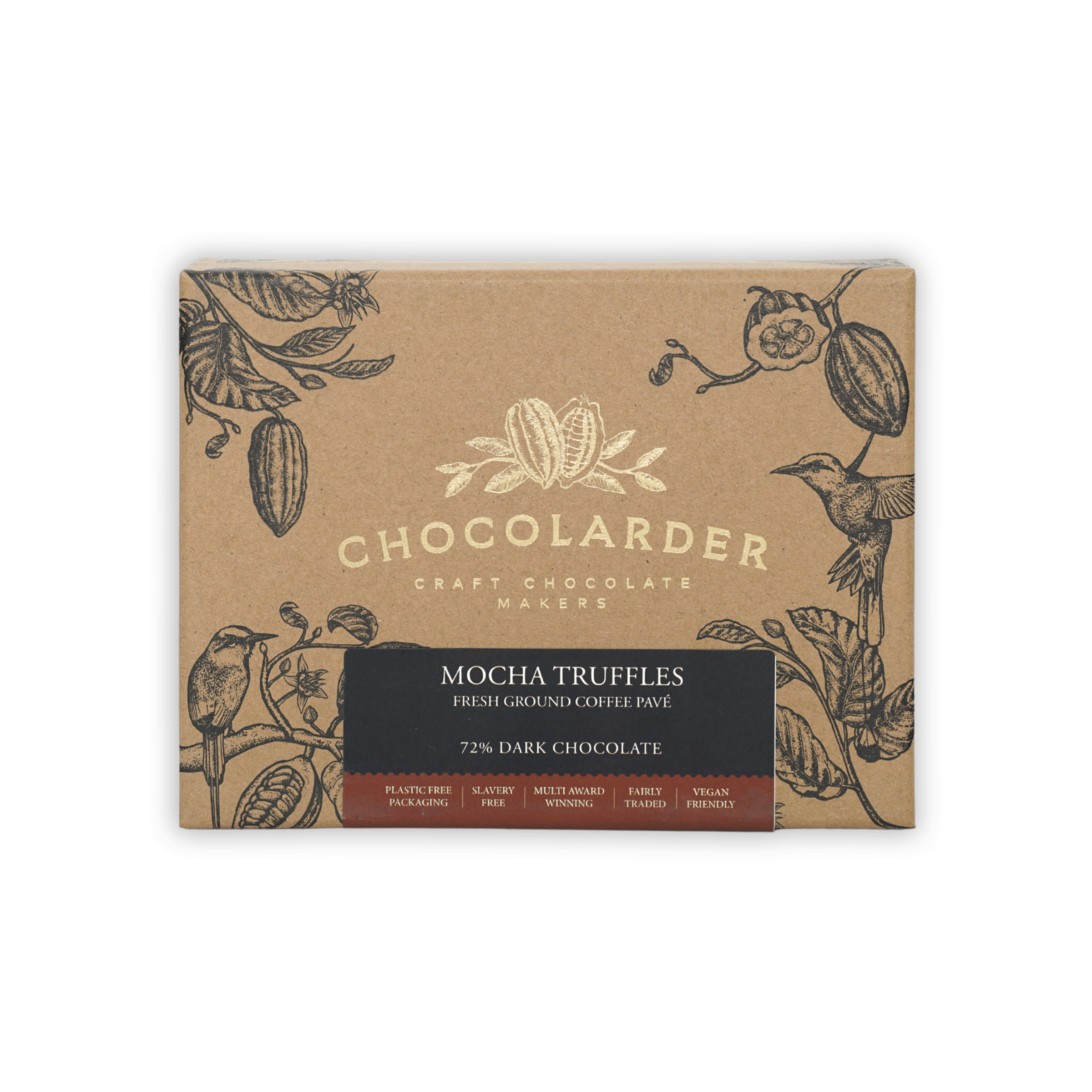 Chocolarder Dark Mocha Truffles Box 70% (12 pcs) with rustic design