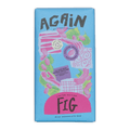 Chocolarder Fig Milk Chocolate 50% bar in vibrant blue pink package with figs leaves