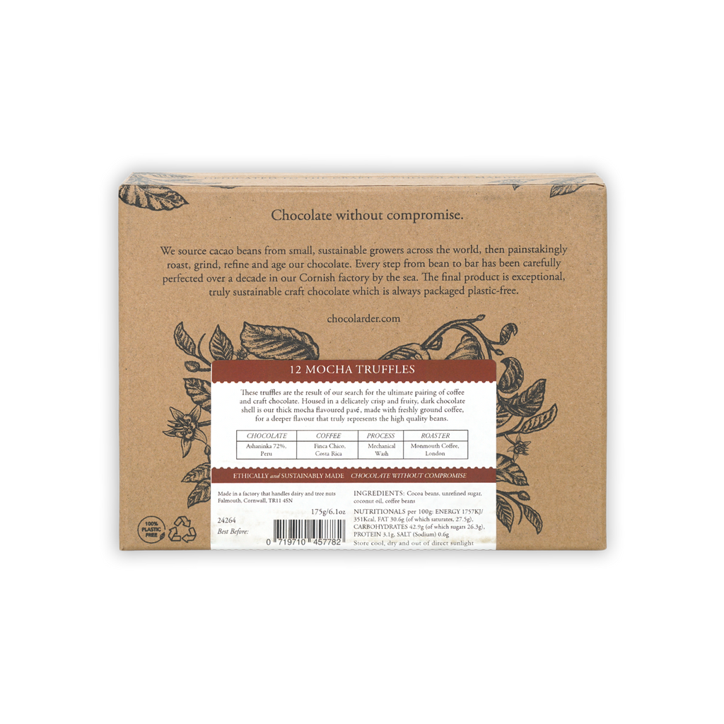 Chocolarder Dark Mocha Truffles Box 70% 12 pcs kraft cardboard