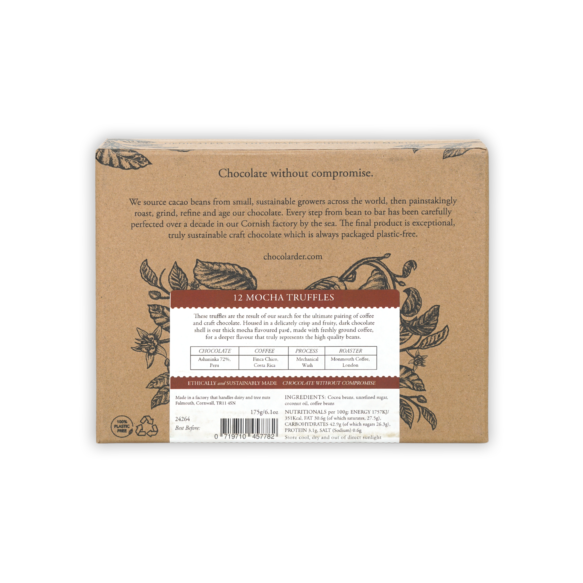 Chocolarder Dark Mocha Truffles Box 70% 12 pcs kraft cardboard