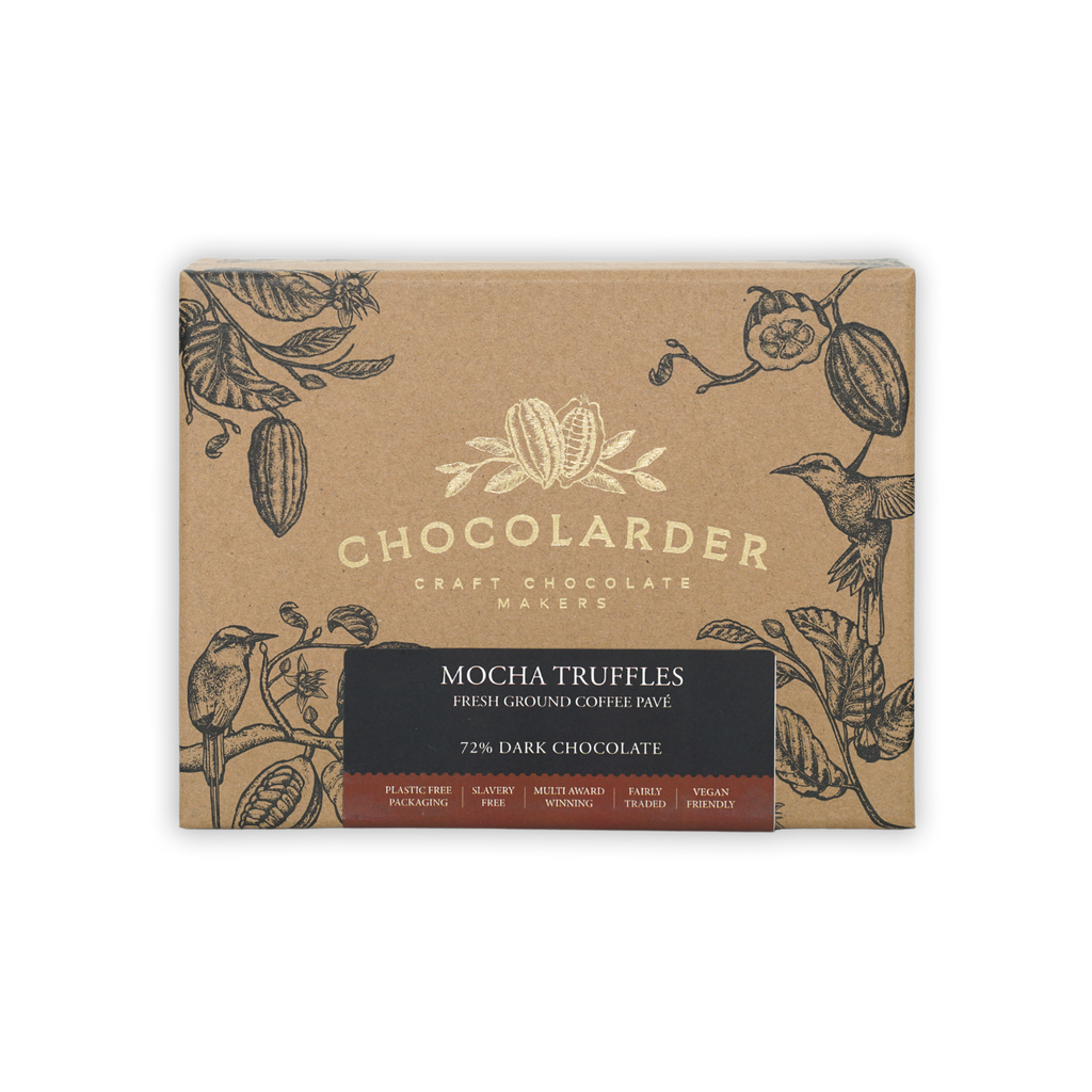 Chocolarder Dark Mocha Truffles Box 70% (12 pcs) with rustic design