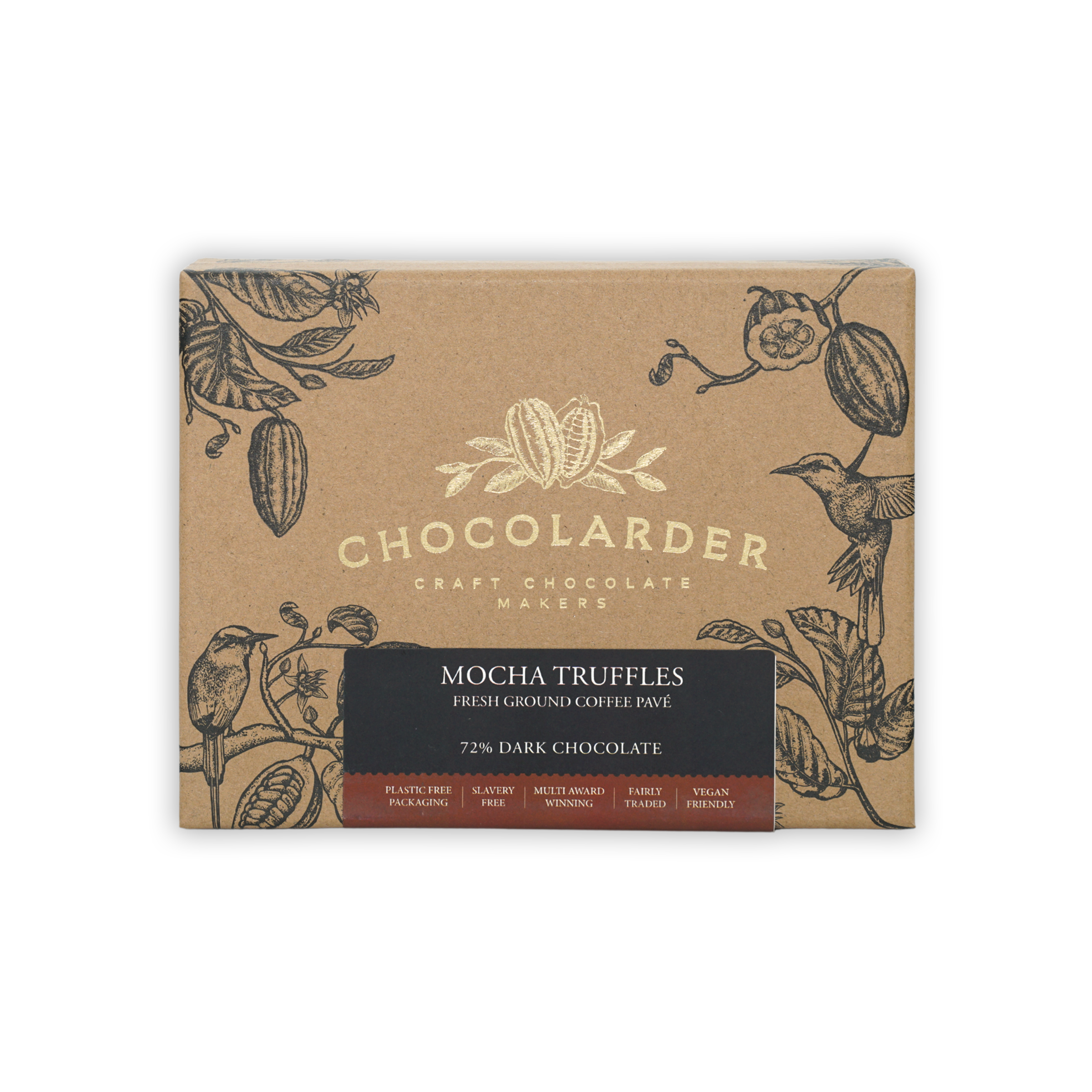 Chocolarder Dark Mocha Truffles Box 70% (12 pcs) with rustic design