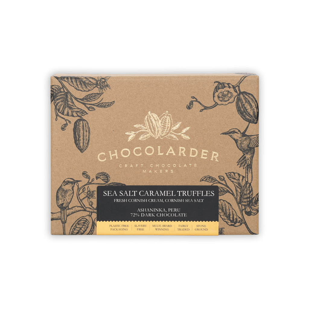 Chocolarder sea salt caramel truffles box, 12 pcs, kraft with gold logo
