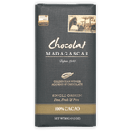 Chocolat Madagascar Dark 100% bar with gold foil wrapper and vintage stamp