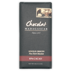 Chocolat Madagascar Dark 85% bar with textured wrapper, vintage stamp