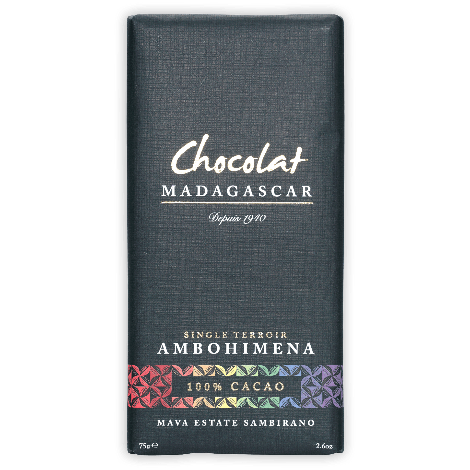 Chocolat Madagascar Dark Mava Ambohimena 100% bar wrapper