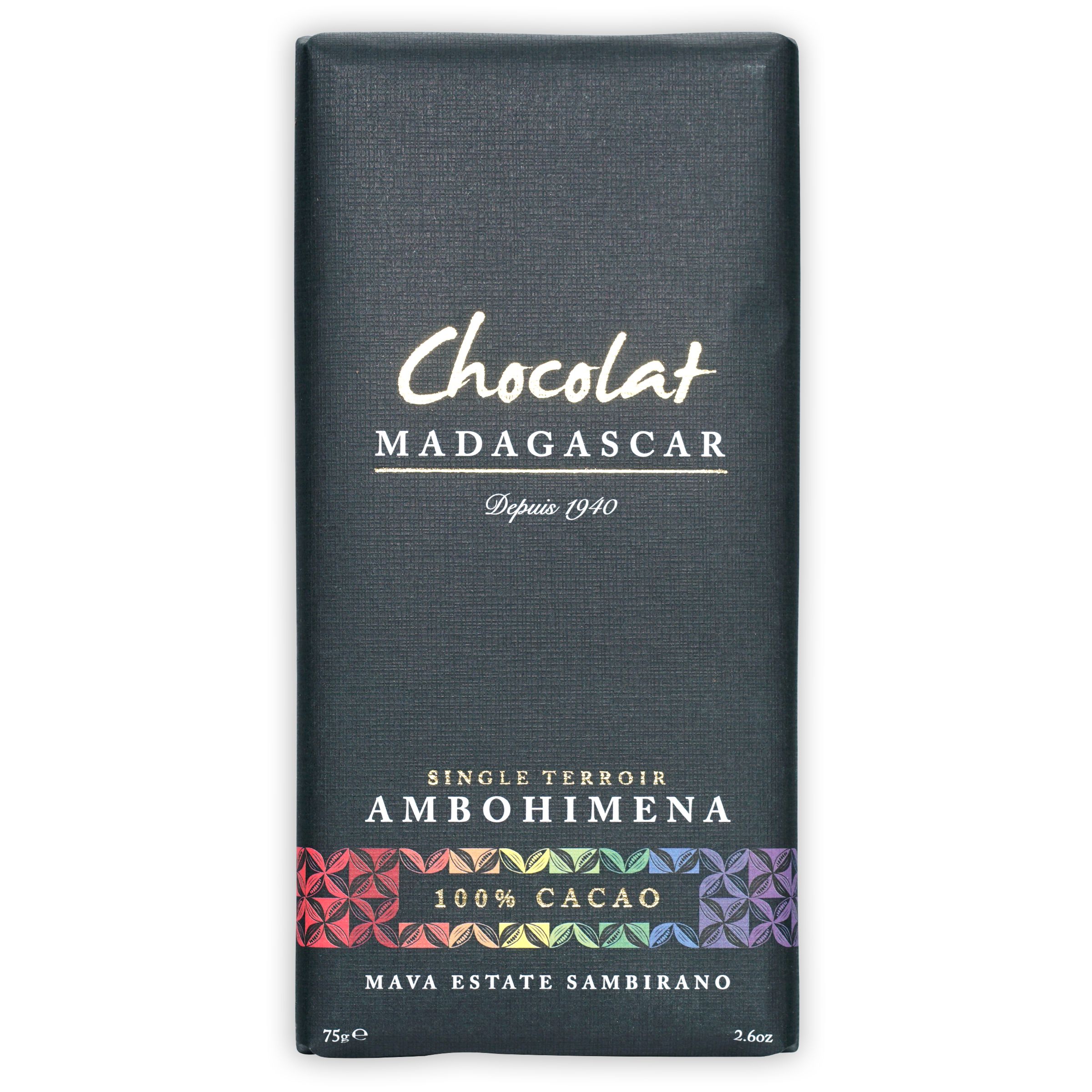 Chocolat Madagascar Dark Mava Ambohimena 100% bar wrapper