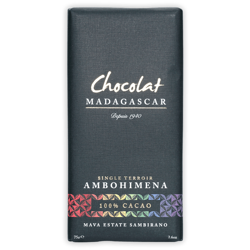 Chocolat Madagascar Dark Mava Ambohimena 100% bar wrapper