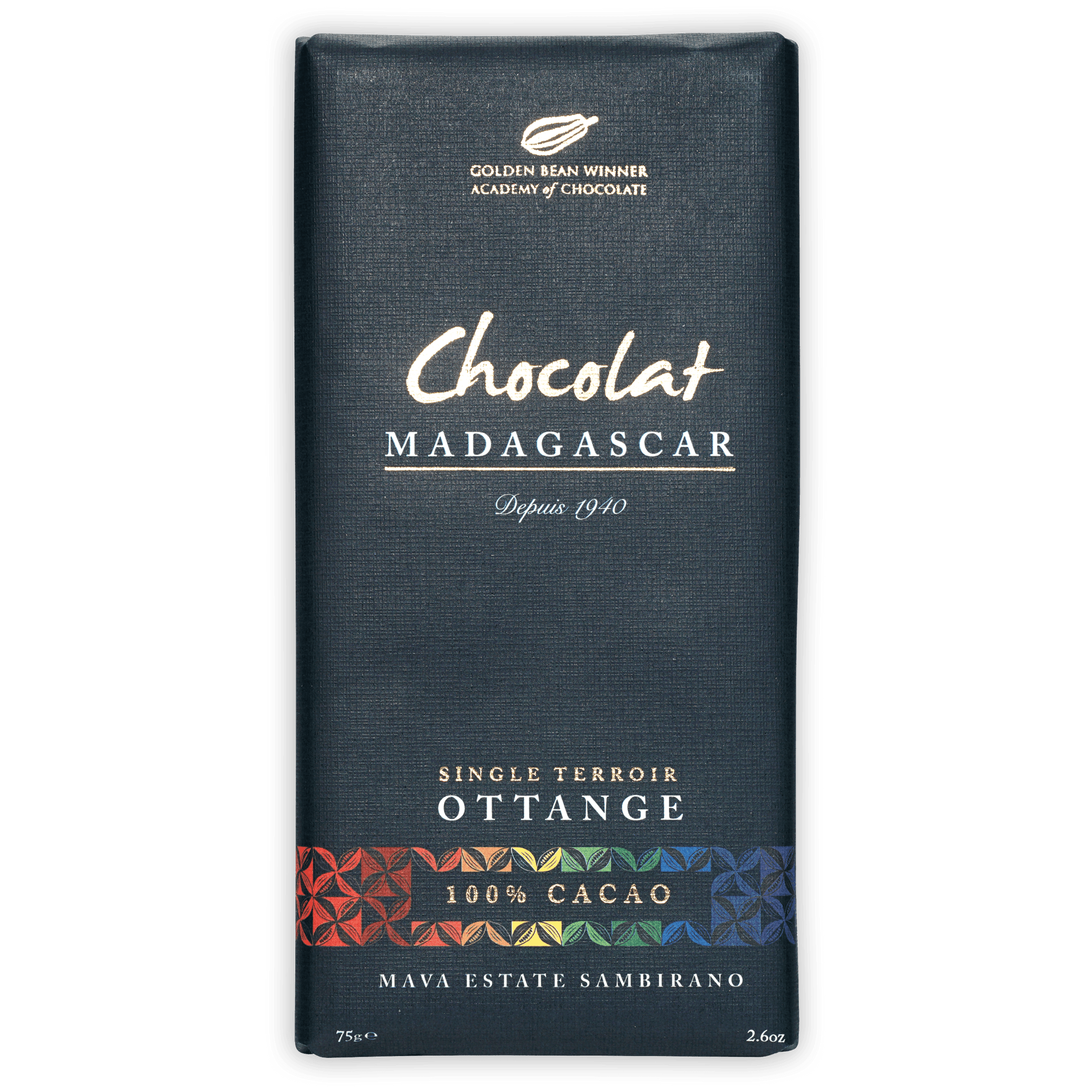 Chocolat Madagascar Dark Mava Ottange 100% dark blue bar wrapper