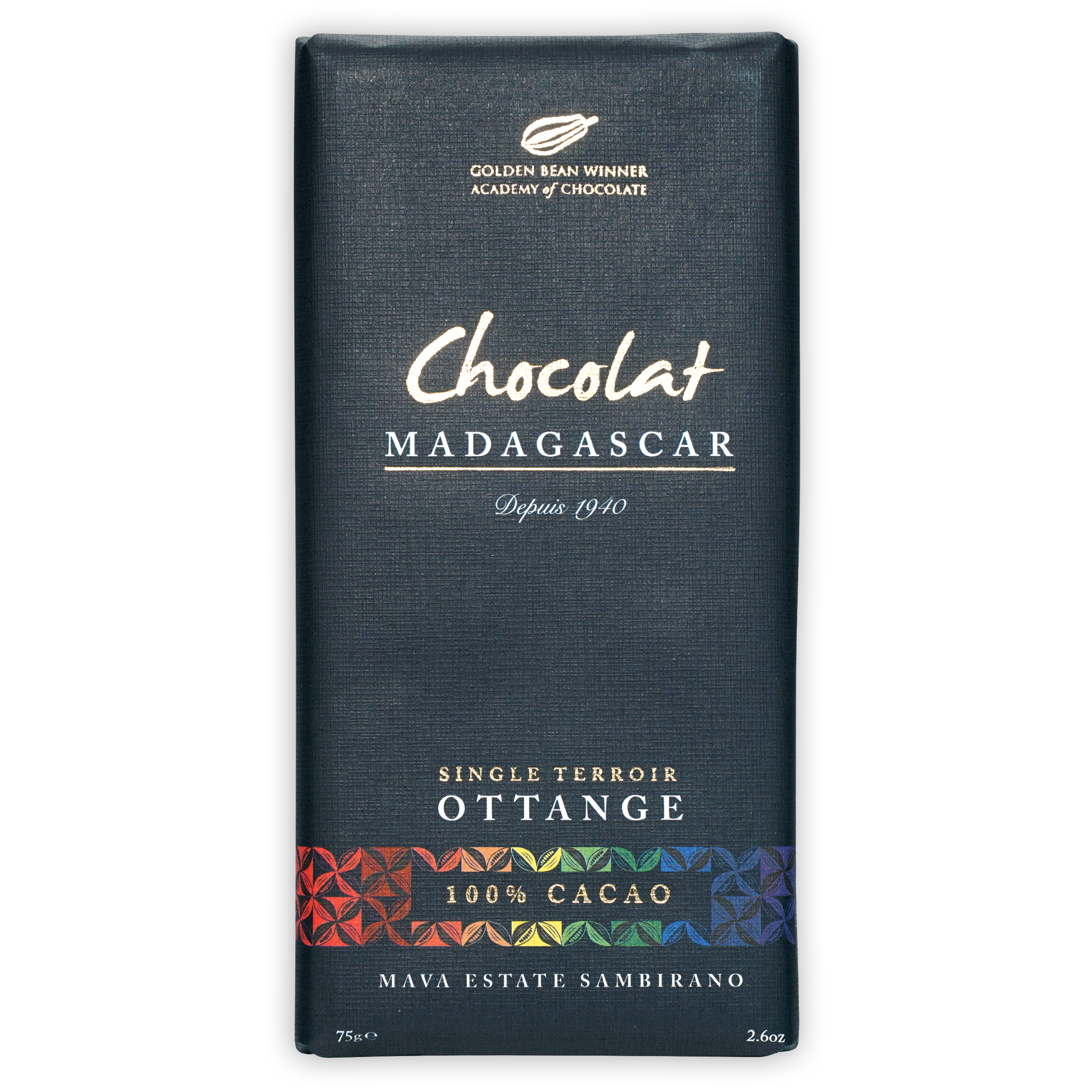 Chocolat Madagascar Dark Mava Ottange 100% dark blue bar wrapper