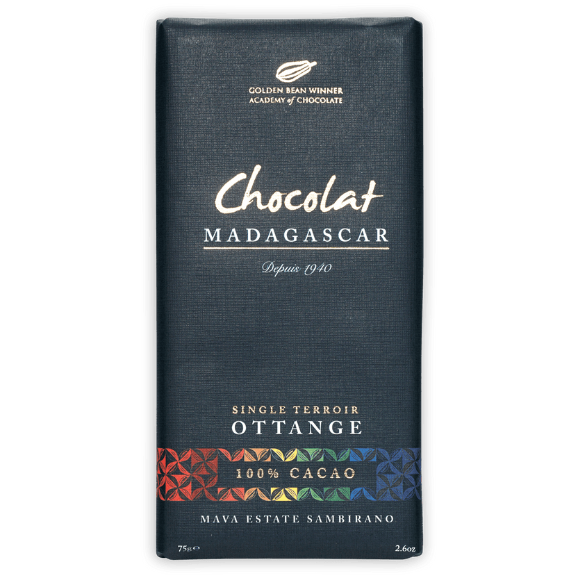 Chocolat Madagascar Dark Mava Ottange 100% dark blue bar wrapper