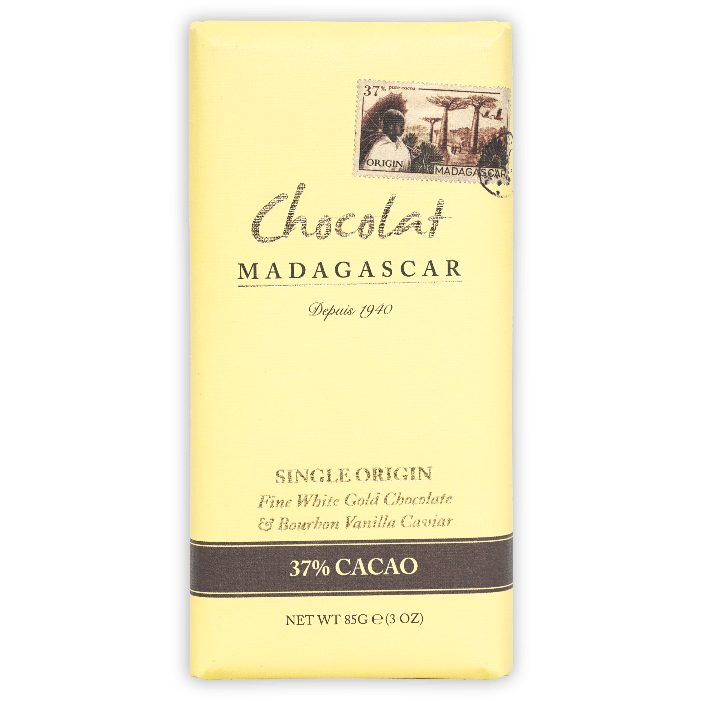 Chocolat Madagascar white chocolate bar 37% cacao with bourbon vanilla caviar