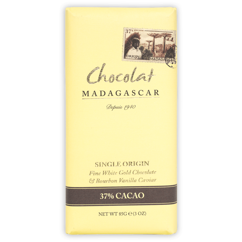 Chocolat Madagascar white chocolate bar 37% cacao with bourbon vanilla caviar