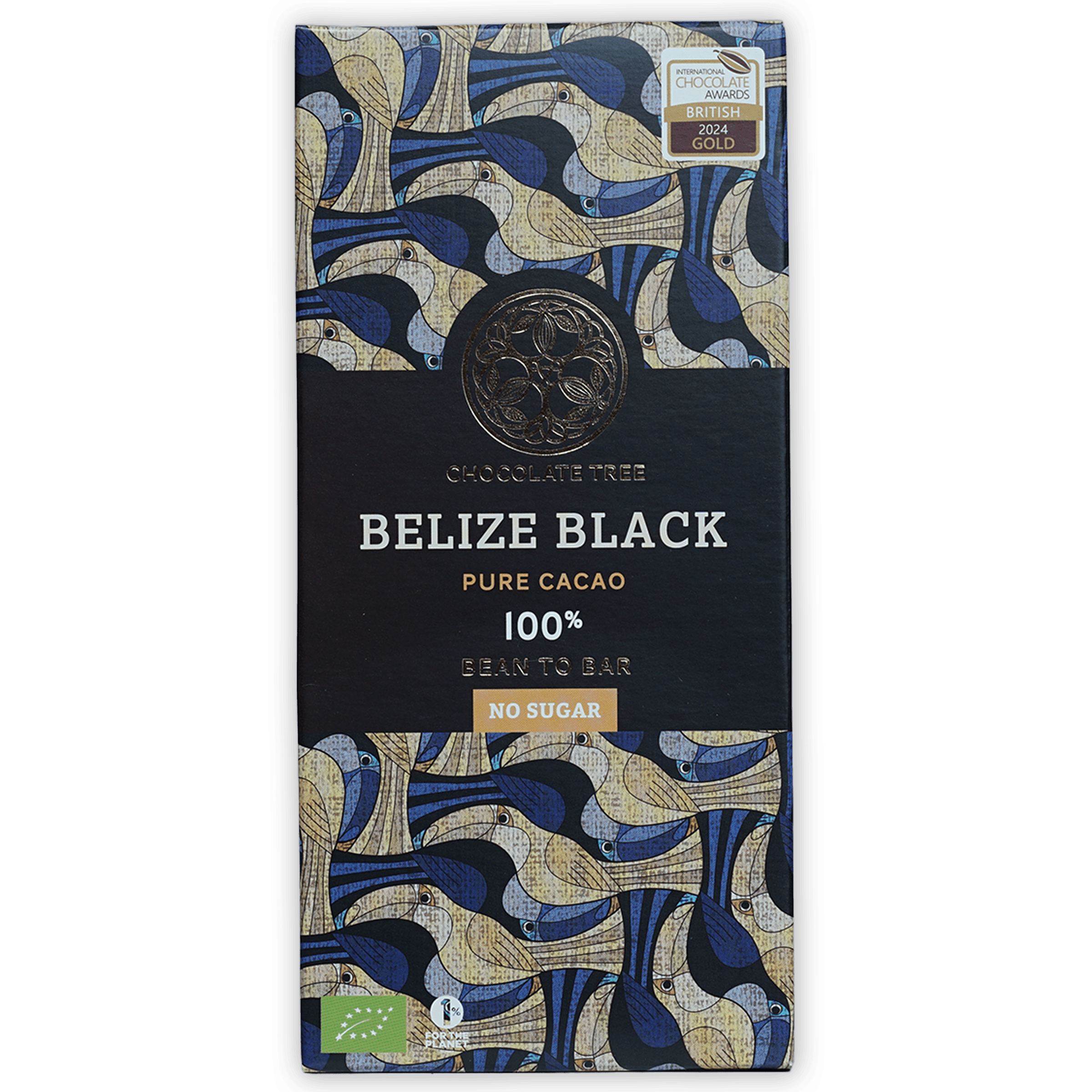 Chocolate Tree Belize Black 100% bar in blue-beige bird wrapper