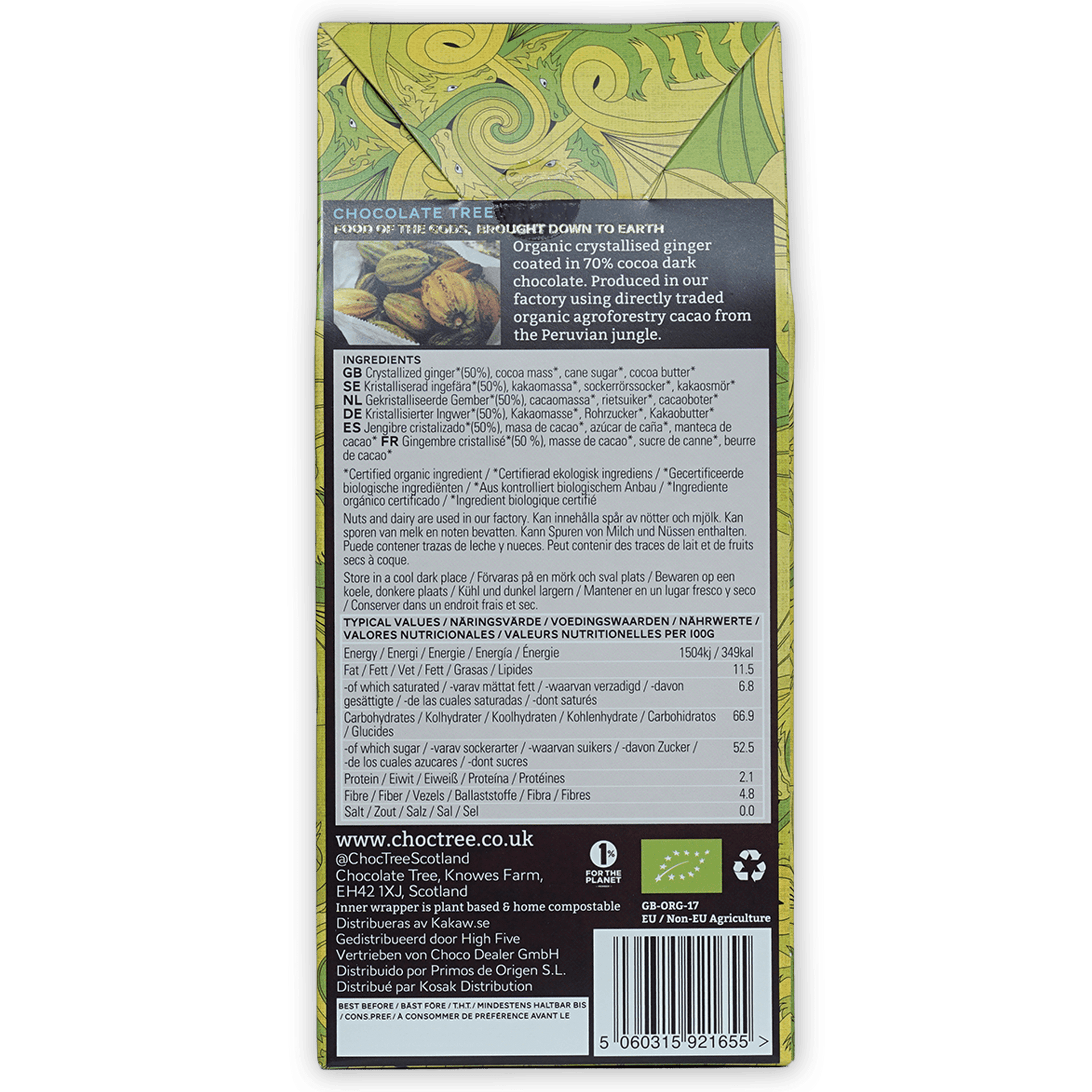 Chocolate Tree 70% dark chocolate ginger bar jungle wrapper