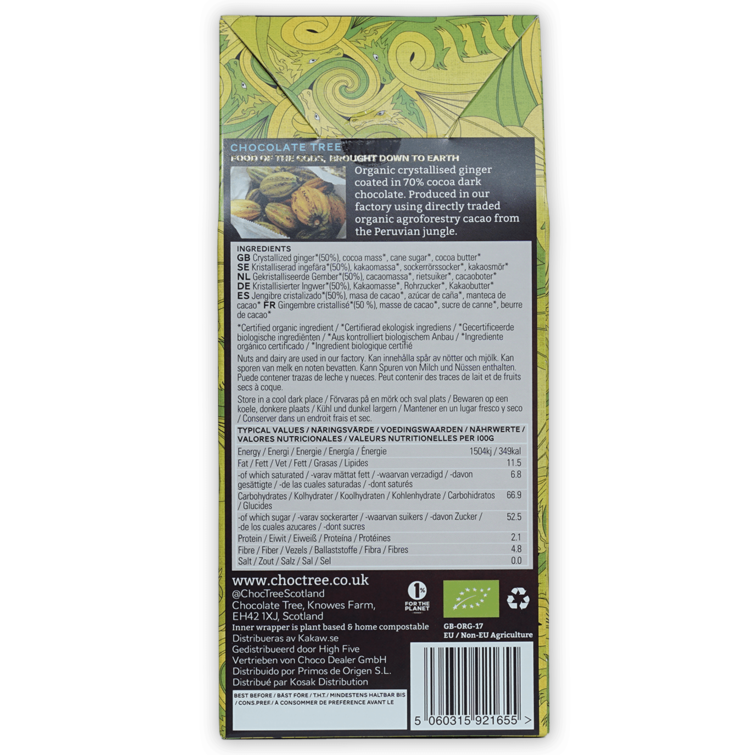 Chocolate Tree 70% dark chocolate ginger bar jungle wrapper