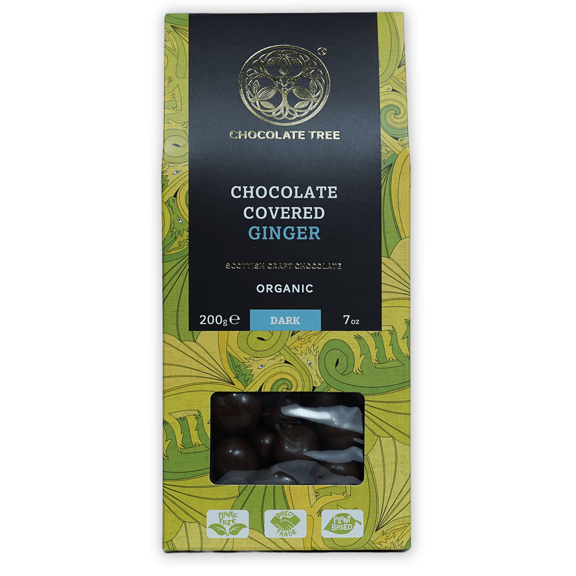 Chocolate Tree 70% dark chocolate-covered ginger organic 200g pack