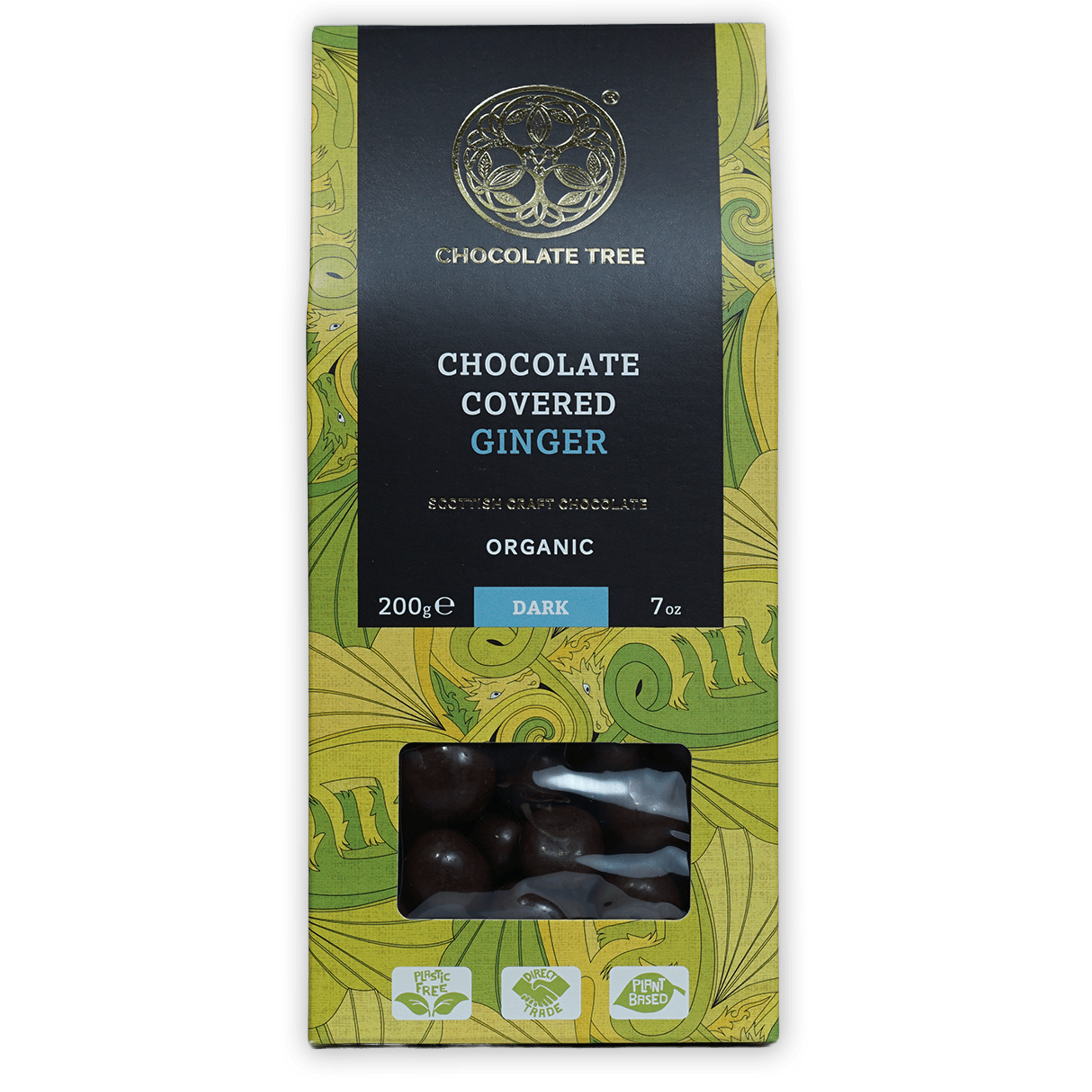 Chocolate Tree 70% dark chocolate-covered ginger organic 200g pack