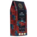 Chocolate Tree organic dark chocolate hazelnuts bag, red teal pattern, clear window