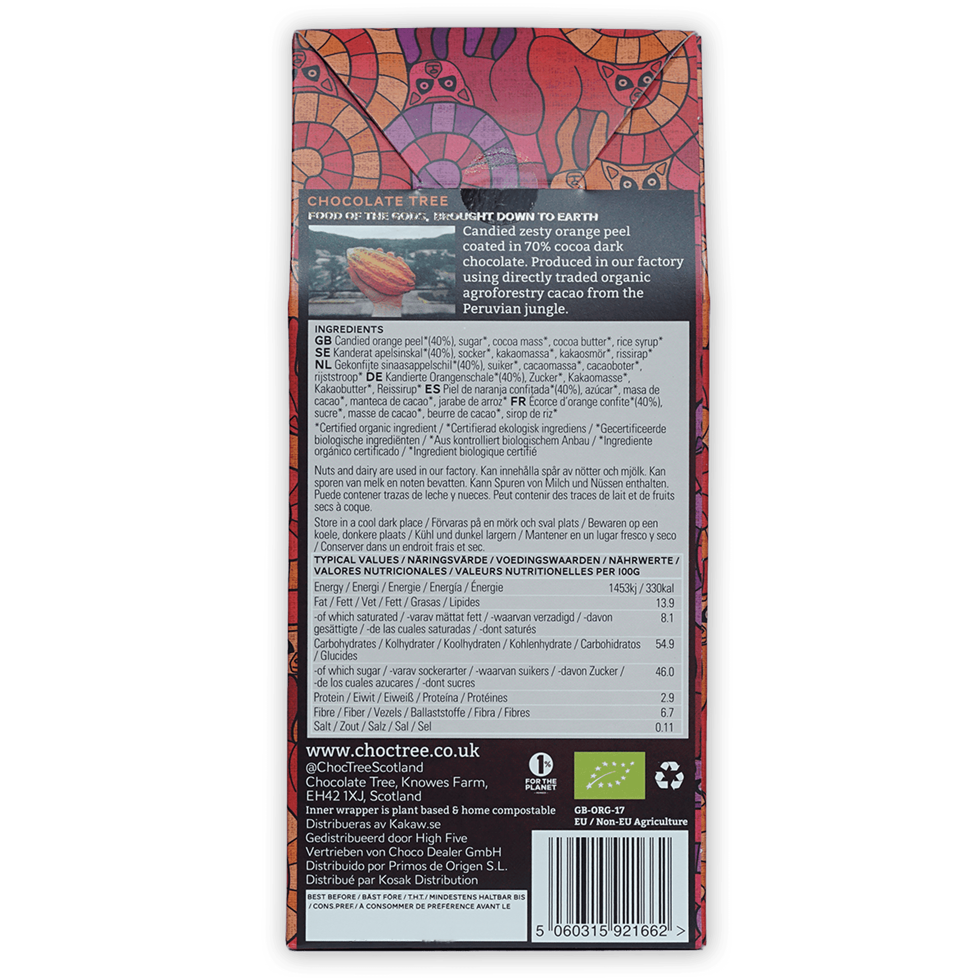 Chocolate Tree 70% dark chocolate covered orange peels wrapper