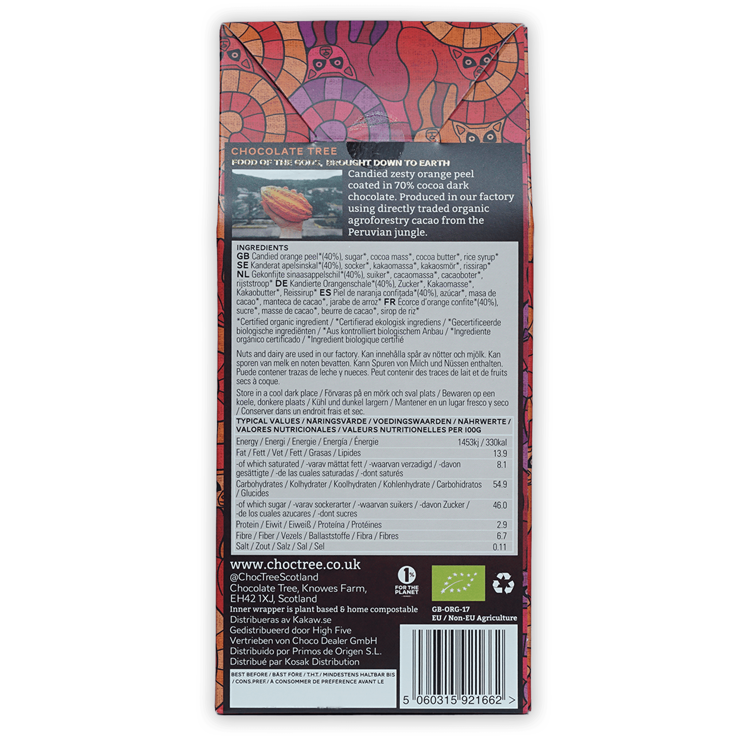 Chocolate Tree 70% dark chocolate covered orange peels wrapper