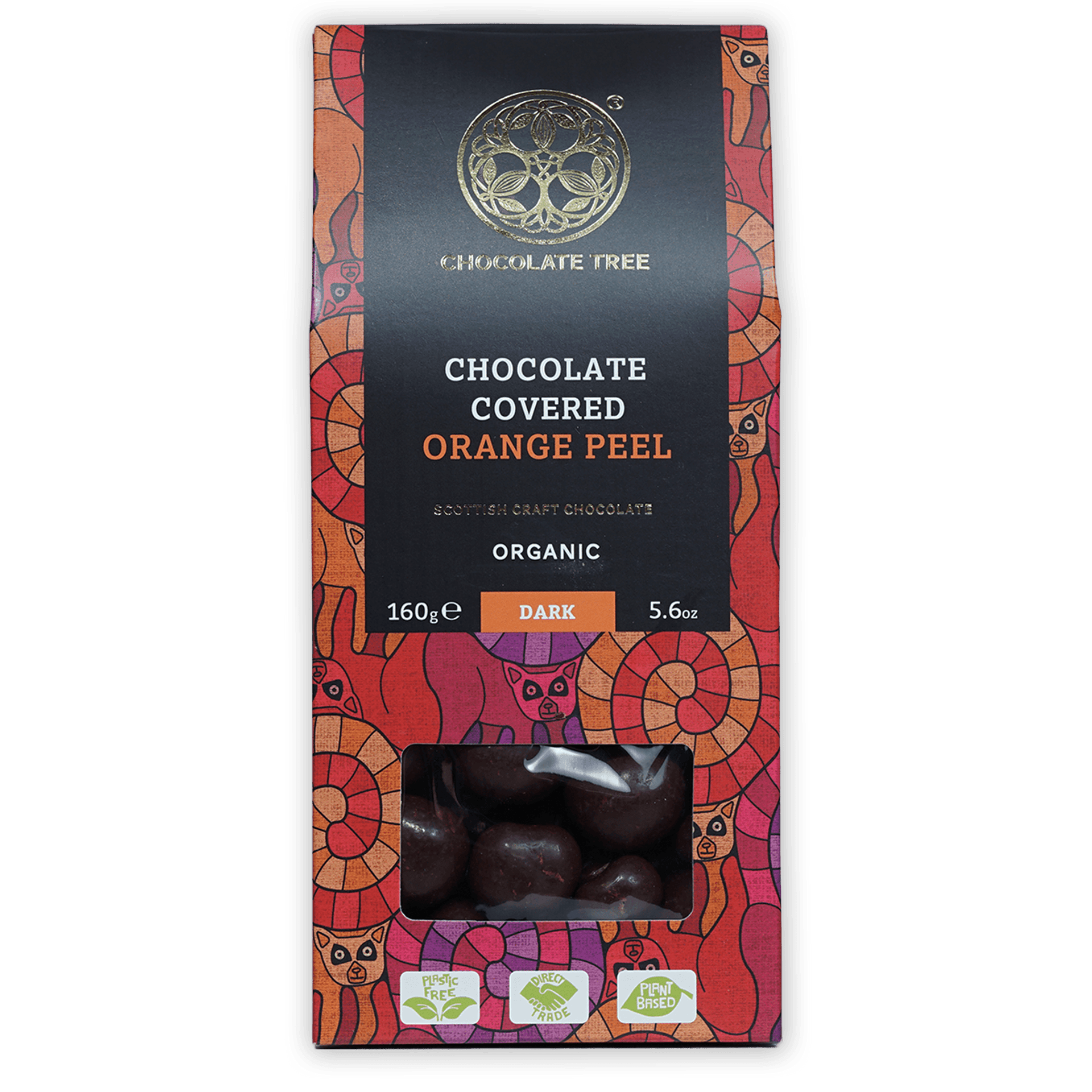 Chocolate Tree dark chocolate-covered organic orange peels 70% package
