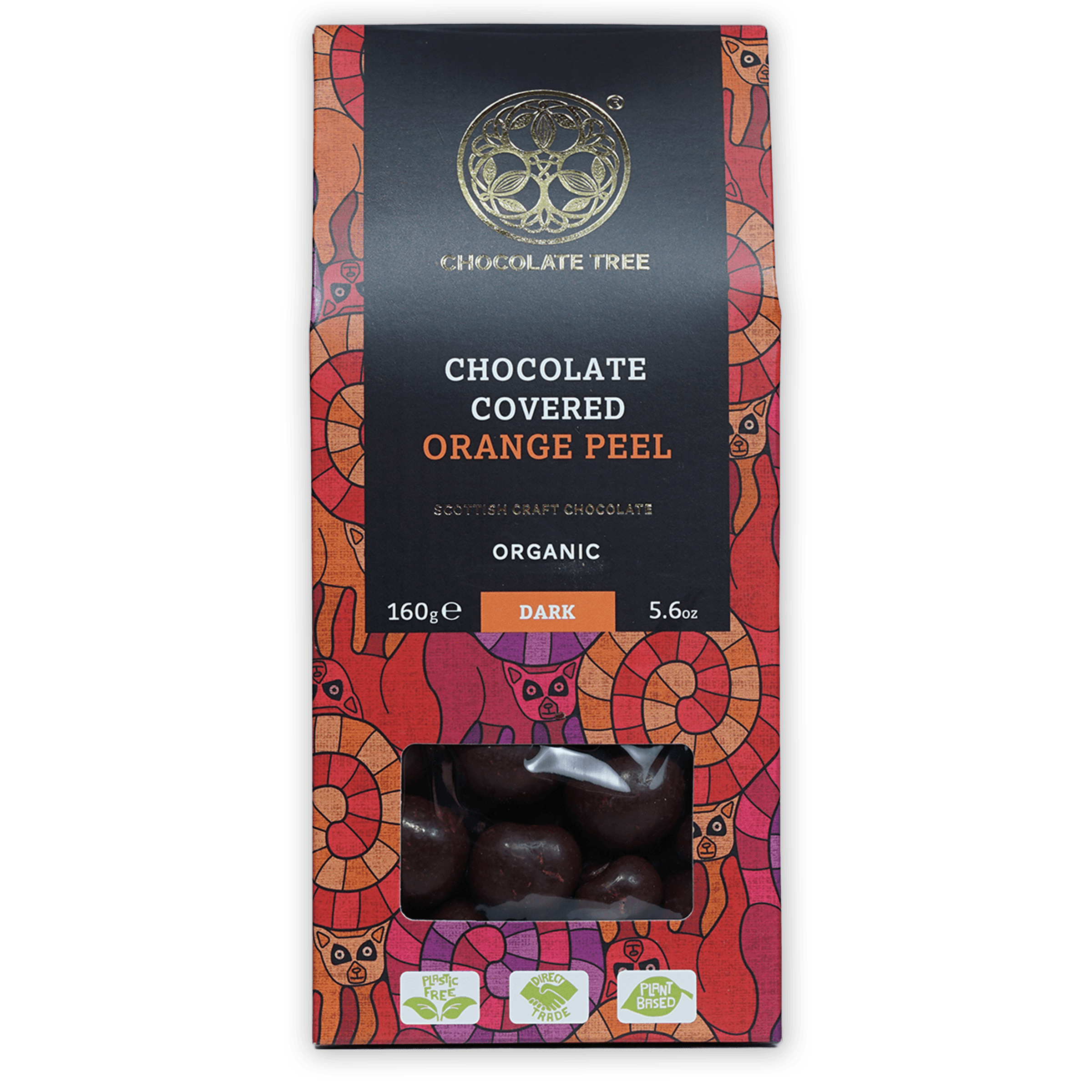 Chocolate Tree dark chocolate-covered organic orange peels 70% package